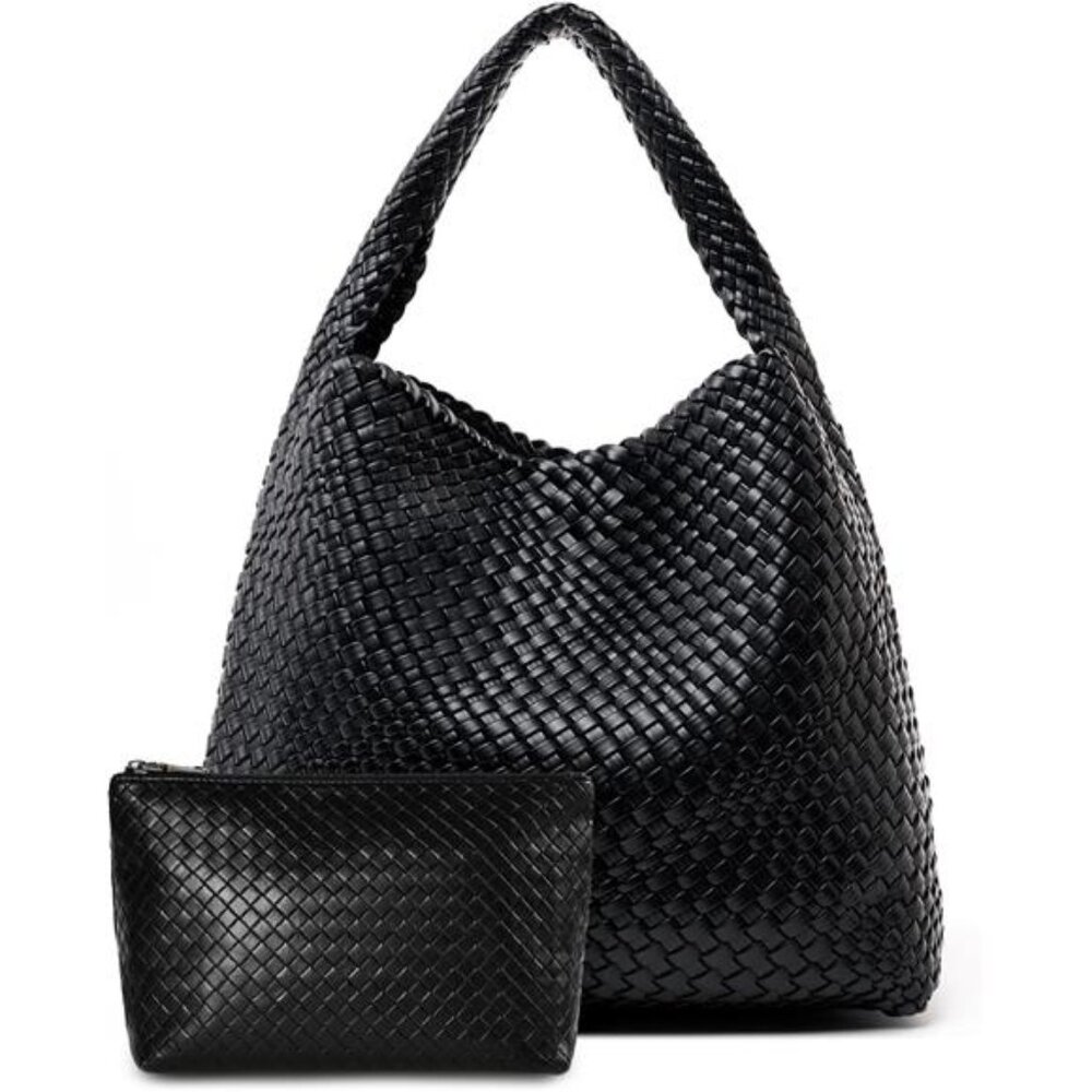 Large Woven Tote Bag for Women Weave Purse Woven Leather Handbag Black